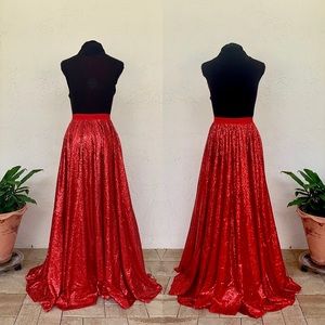 *Maxi Brilliant Red Sequin Maxi Striking Skirt*